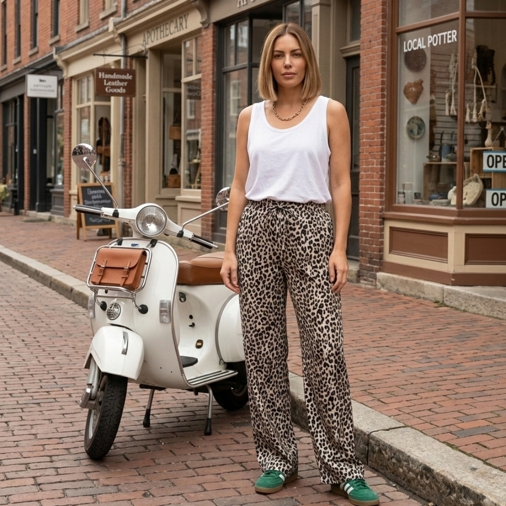 Streetwear Society Satin Leopard Wide Leg Pants